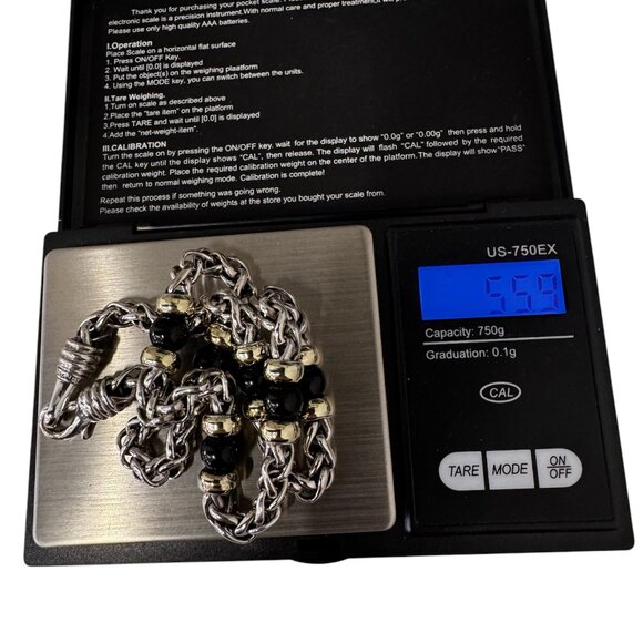 David Yurman Sterling Silver 14k Yellow Gold Bead Onyx Bead Wheat Chain Necklace - Picture 2 of 5